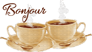 Gif animé bonjour tasses de café